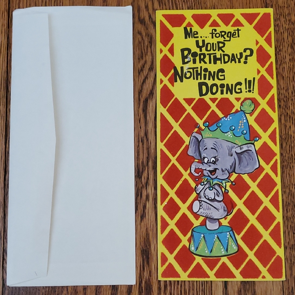 Vtg 1960s Unused Gi-Gi by GALLANT Colorful FUNNY Elephant Birthday Card